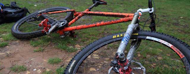 A very muddy bike at Sherwood Pines